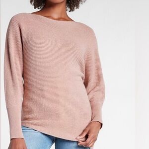 Express Wool Pink Asymmetrical Crew Neck Off Shoulder Sweater Size S/M NWT